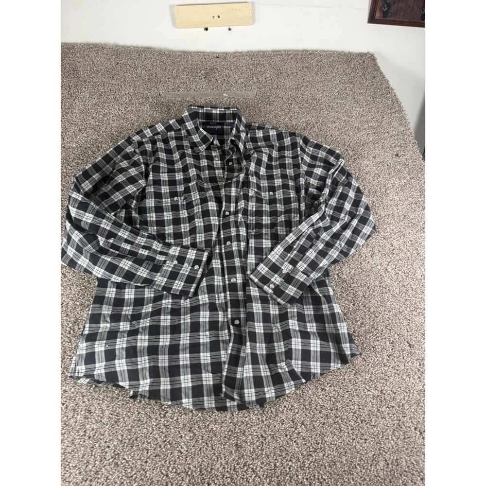 Wrangler Mens XL Black White Plaid Long Sleeve Pearl Snap Western Shirt